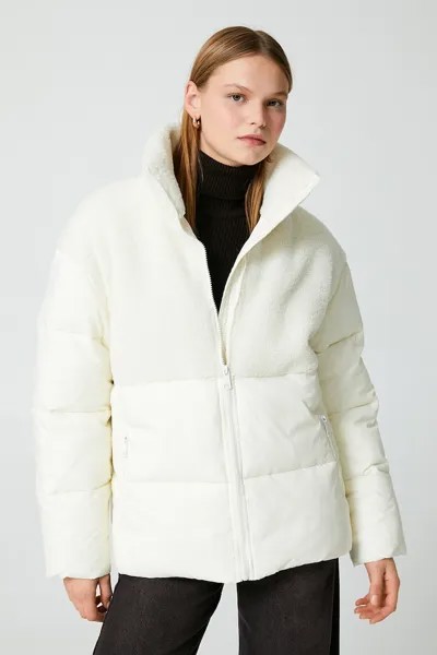Зимняя куртка на вате и плюшевых вставках Koton, белый