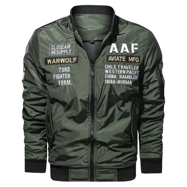 Куртка-бомбер мужская с надписью, легкая осенняя куртка-бомбер, повседневное пальто, пилотная куртка в стиле милитари, приталенная ветровка
