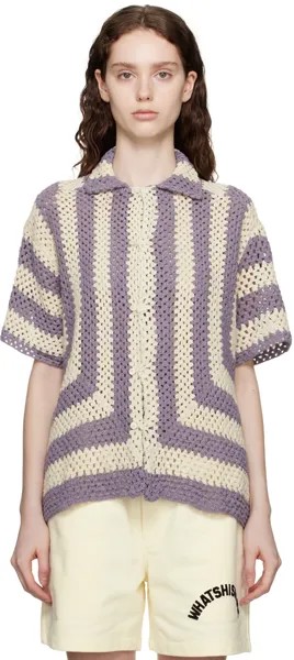 Флагманская рубашка фиолетового и кремового цвета Bode, цвет Lavender/Cream