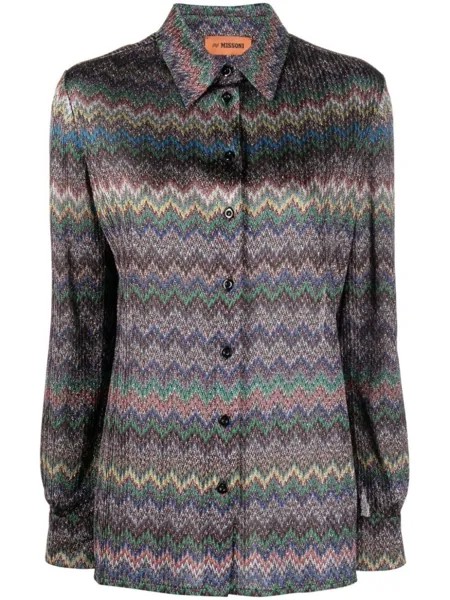 Missoni рубашка с длинными рукавами и узором зигзаг, синий
