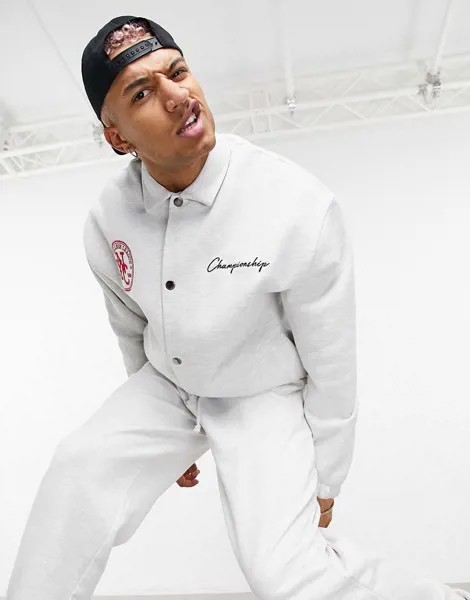 Спортивная куртка из плотного трикотажа с принтами в университетском стиле ASOS DESIGN-Белый
