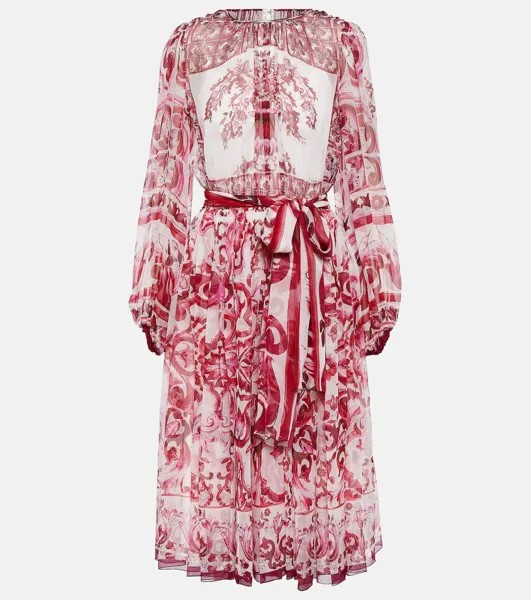 Платье миди Majolica из шелкового шифона DOLCE&GABBANA, розовый