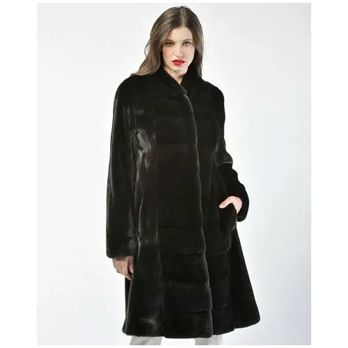 Пальто Manakas Frankfurt, норка, силуэт прилегающий, пояс/ремень, размер 42, черный