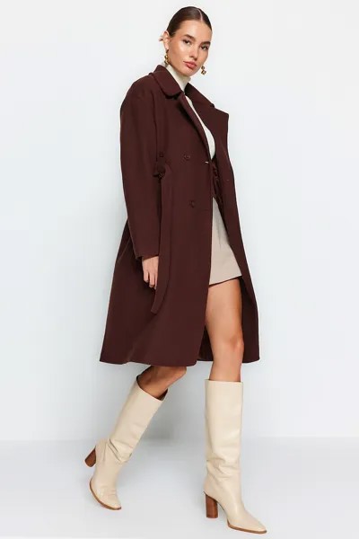 Пальто свободного кроя с двойными лацканами Trendyol, коричневый