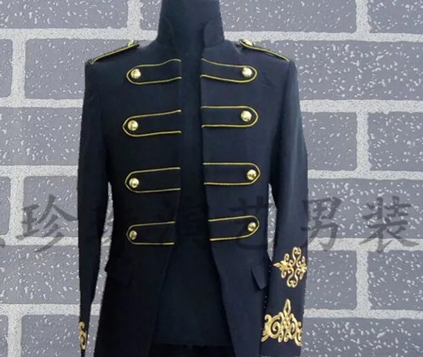 Бесплатная доставка, мужской короткий черный, золотой винтажный средневековый пиджак для смокинга, мероприятия/выступления на сцене/это только пиджак