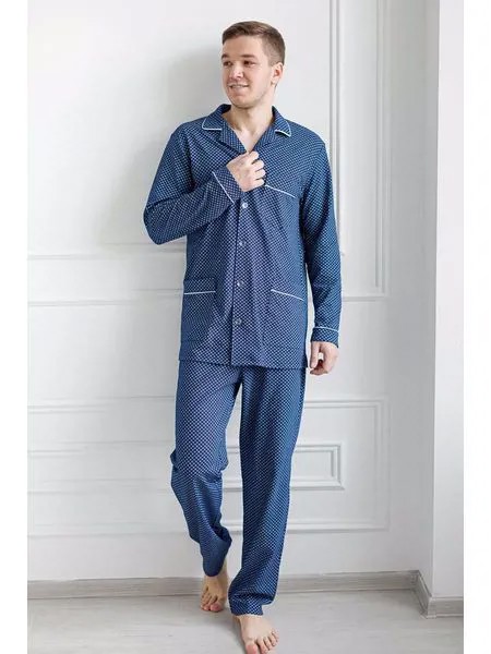 Мужская трикотажная пижама из кулирки LikaDress 6258 синяя, р.56