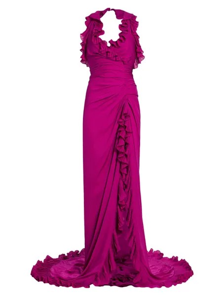 Платье из жоржета с оборками Oscar de la Renta