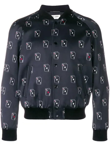 Saint Laurent SL Playing Card print varsity jacket