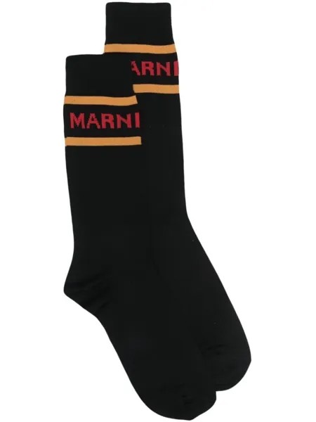 Marni носки с контрастной отделкой и логотипом, черный
