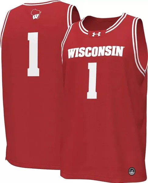 Мужская красная баскетбольная майка Under Armour Wisconsin Badgers #1