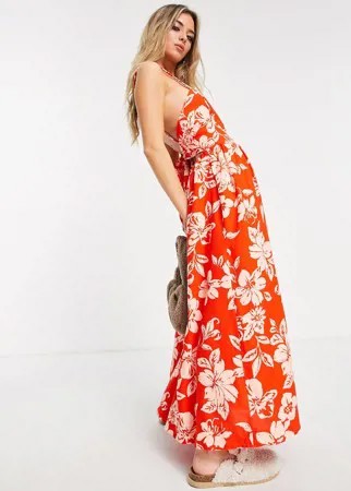 Платье миди кораллового цвета с принтом Free People The Perfect Sundress-Оранжевый цвет