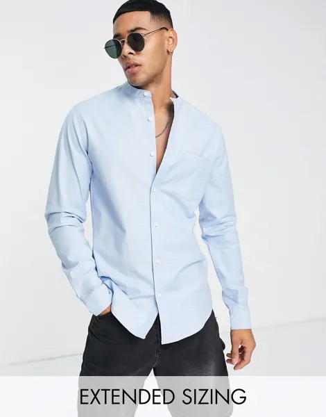 Голубая приталенная оксфордская рубашка с воротником-стойкой ASOS DESIGN
