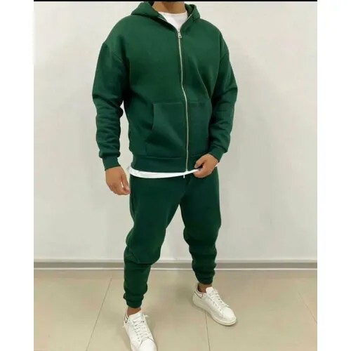 Костюм SPORT COLLECTION, толстовка и брюки, спортивный стиль, свободный силуэт, карманы, утепленный, капюшон, размер 52, зеленый