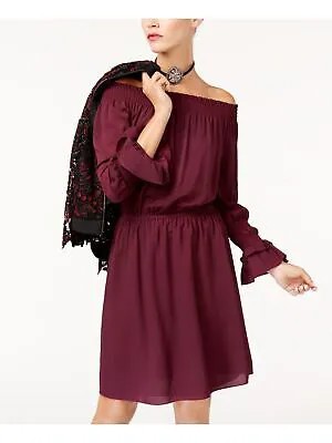 KOBI Женское бордовое платье длиной до колена с оборками и расклешенными рукавами S