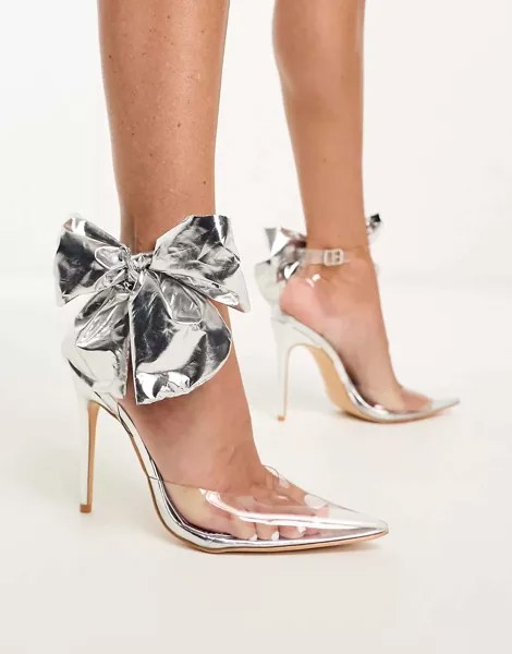 Серебристые туфли на каблуке с бантиком Public Desire Aphrodite