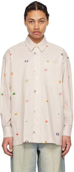 Коричневая и кремово-белая рубашка с наклейками в виде фруктов Paris Kenzo