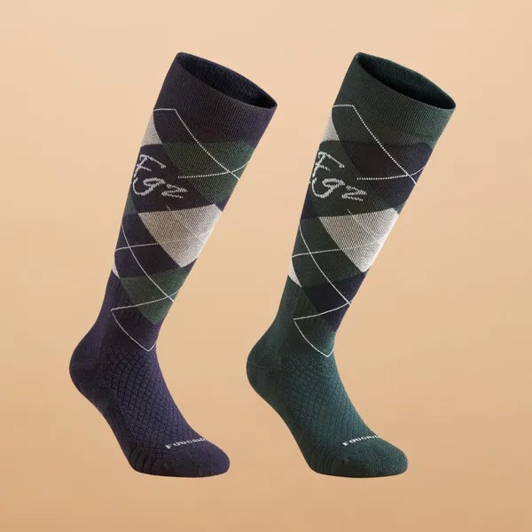 Носки для верховой езды, 500 шт., женские/мужские, с графическим принтом, темно-синие/зеленые, комплект из 2 шт. FOUGANZA, цвет gruen