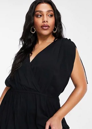 Черное пляжное платье макси из переработанных материалов со сборками ASOS DESIGN Curve-Черный цвет