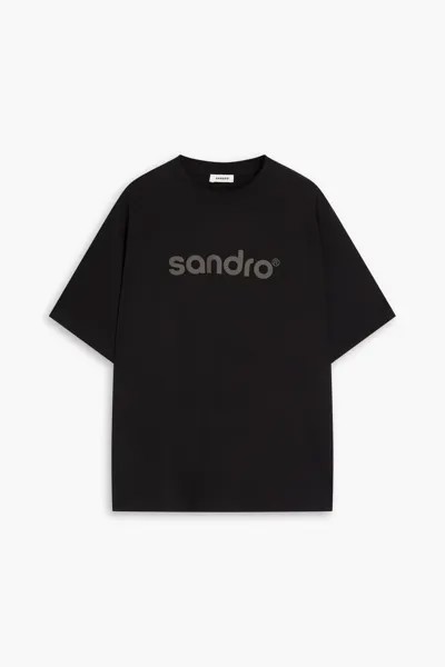 Футболка из хлопкового джерси с логотипом Sandro, черный