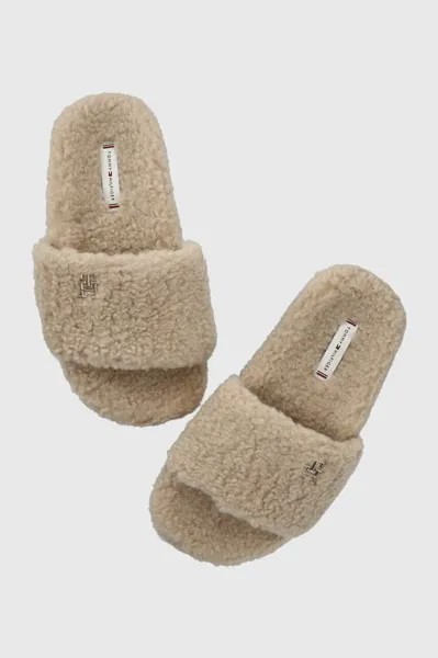 Тапочки TH SHERPA FUR SLIDE Tommy Hilfiger, бежевый