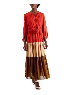 TAYLOR Женское коричневое эластичное платье макси с пышными рукавами и завязками на шее для работы, платье 6