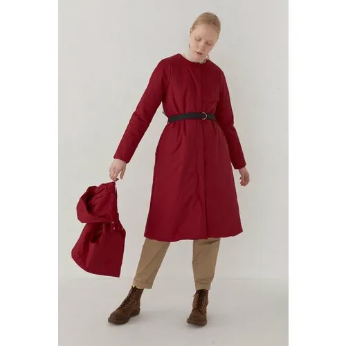 Пальто  УСТА К УСТАМ демисезонное, силуэт трапеция, удлиненное, размер 42, красный