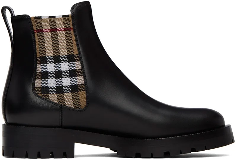 Черные ботинки челси в винтажную клетку Burberry