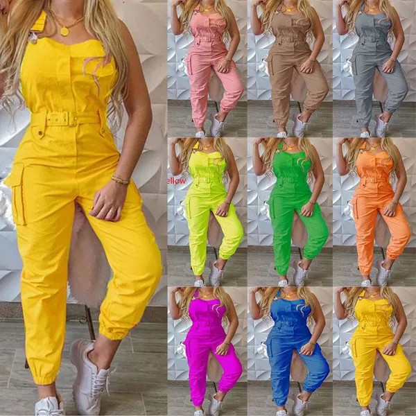 10 Цветов 2020 Новые женщины Bodycon Jumpsuit Твердые случайные Боди Дамы Длинные Ромпер Комбинезоны размер S-5XL