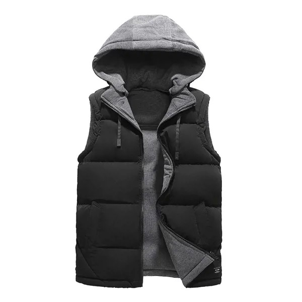 Жилет мужской зимний с капюшоном, Мягкая двусторонняя безрукавка, черный пиджак без рукавов, верхняя одежда, 7XL