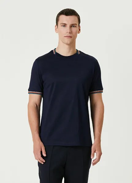 Футболка с полосатым узором на шее Paul Smith, синий