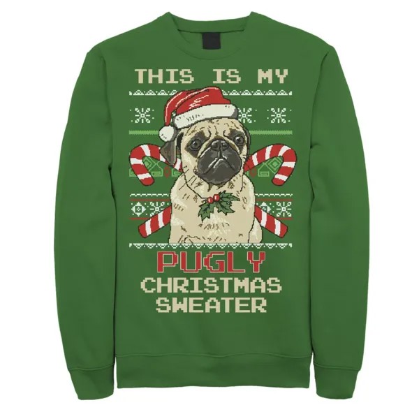 Мужской уродливый рождественский свитер, флисовый пуловер с рисунком мопса, карамельной трости Licensed Character