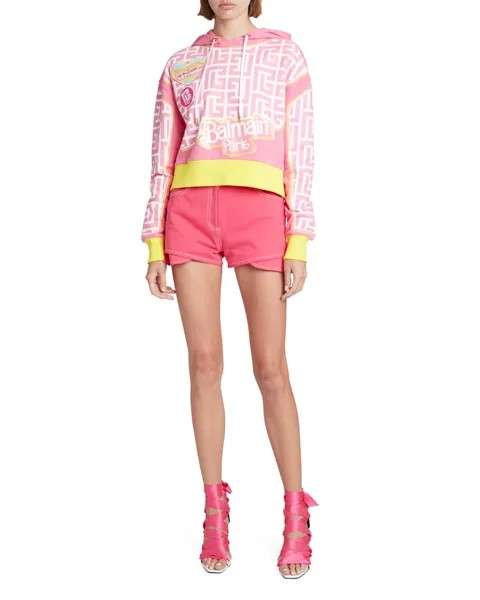 Укороченная худи из коллаборации с монограммой и логотипом Barbie Balmain