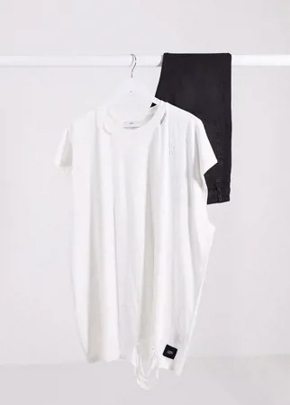 Белая удлиненная футболка с прорезью Sixth June-Белый