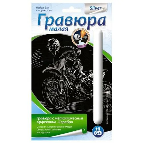 Гравюра LORI Мотоциклист-гонщик (Гр-135) серебристая основа