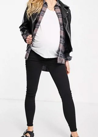 Черные джинсы со вставкой поверх животика Topshop Maternity Jamie-Черный цвет