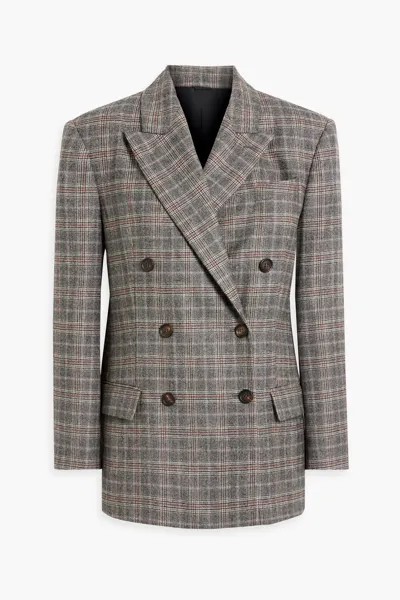 Двубортный пиджак в клетку «Принц Уэльский» из смеси шерсти и кашемира Brunello Cucinelli, коричневый