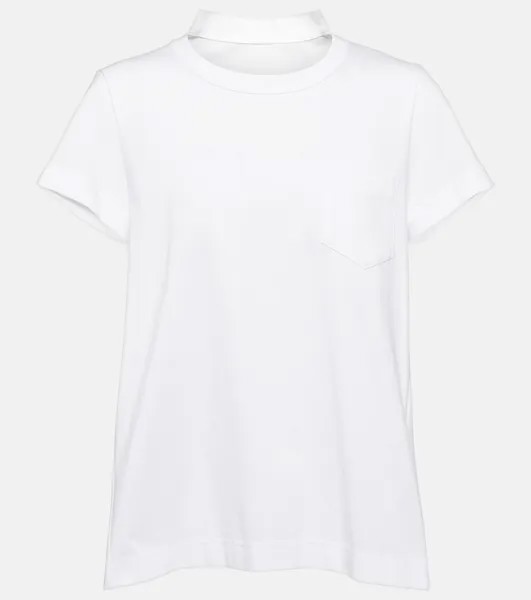 Плиссированная футболка из хлопкового джерси SACAI, белый