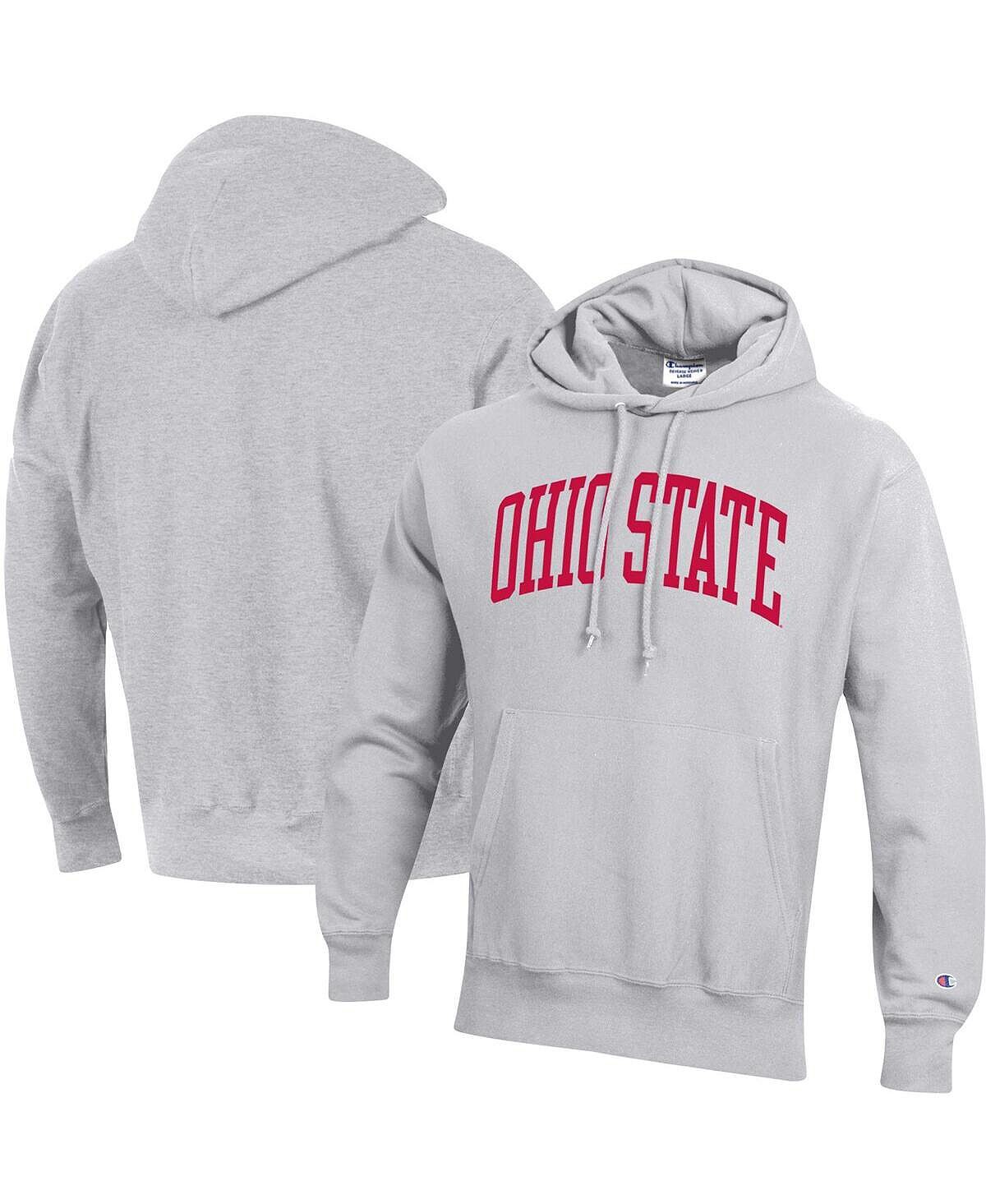 Мужской серый пуловер с капюшоном Ohio State Buckeyes Team Arch обратного переплетения Champion