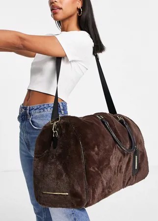 Большая коричневая сумка из искусственного меха Steve Madden-Коричневый цвет