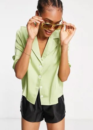 Атласная рубашка лаймового цвета свободного кроя в стиле ретро от комплекта Fashion Union-Зеленый цвет