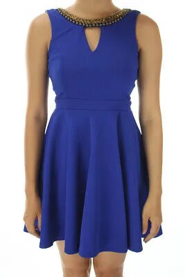 Xoxo Juniors Кобальтово-синее платье трапециевидной формы без рукавов с текстурированным бисером и вырезом S