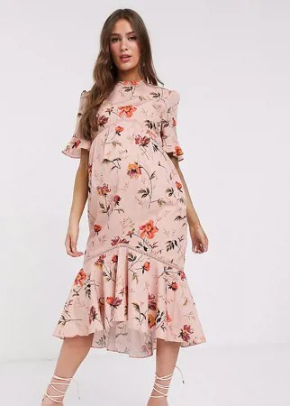 Платье миди с открытой спиной и цветочным принтом Hope & Ivy Maternity-Мульти