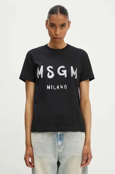 Хлопковая футболка Msgm, черный