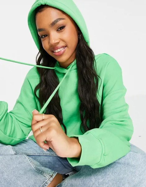 Ярко-зеленая худи в стиле oversized из органического хлопка Monki-Зеленый цвет