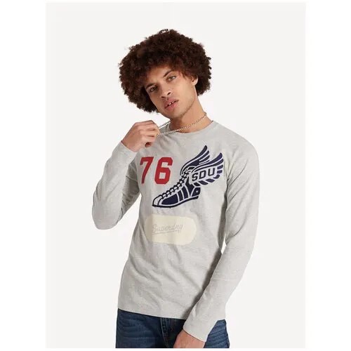 Лонгслив Superdry LS OVERDYE COLLEGIATE TOP, Цвет Серый меланж, Размер L