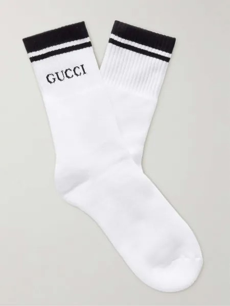 Эластичные носки из смесового хлопка с логотипом и интарсией GUCCI, белый