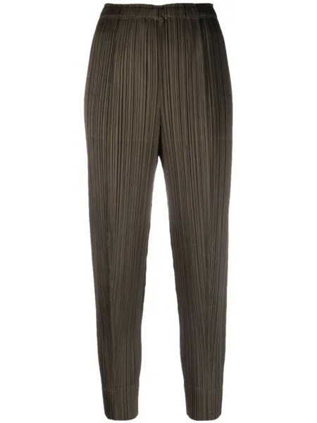 Pleats Please Issey Miyake брюки с завышенной талией, зеленый