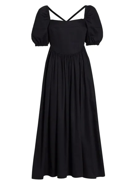 Хлопковое платье-миди с корсетом Rosetta Getty, черный