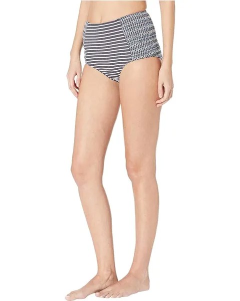 Низ бикини Jonathan Simkhai Striped Smocked High-Waisted Bikini Bottoms, цвет Midnight Stripe