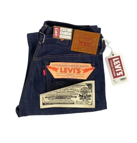 НОВЫЕ мужские термоусадочные джинсы Levis LVC 1937 501 с кромкой, подходящие к темно-синим, 32x32